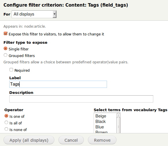 Views Exposed Filter Config Form